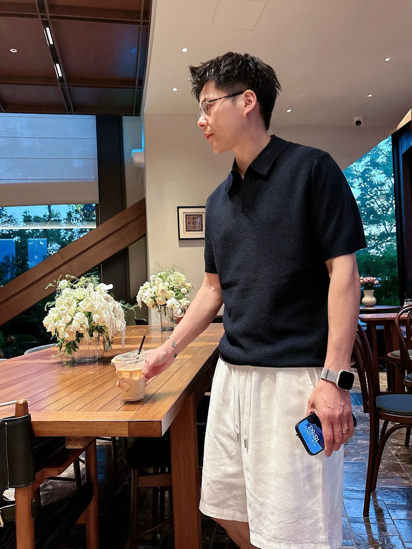 Tops and pants. New Arrival Mulberry Silk Sheep Wool Short Sleeve Old Money Suit Sizes:m~3x Color: Blue White Card Color Style Number: 0006+2077